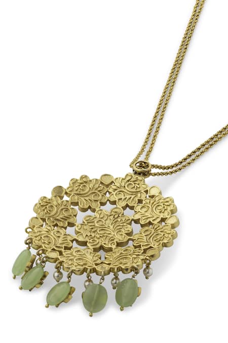 Buy Aulerth Green Rosa Splendor Long Pendant Necklace Online at Aza Fashions Buy_Aulerth_Green Rosa Splendor Long Pendant Necklace _Online_at_Aza_Fashions