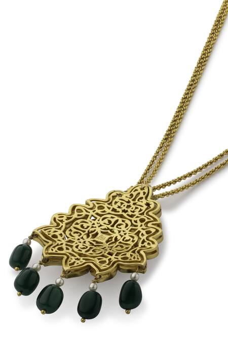 Aulerth Green Rosa Radiance Long Pendant Necklace Online at Aza Fashions Aulerth_Green Rosa Radiance Long Pendant Necklace _Online_at_Aza_Fashions