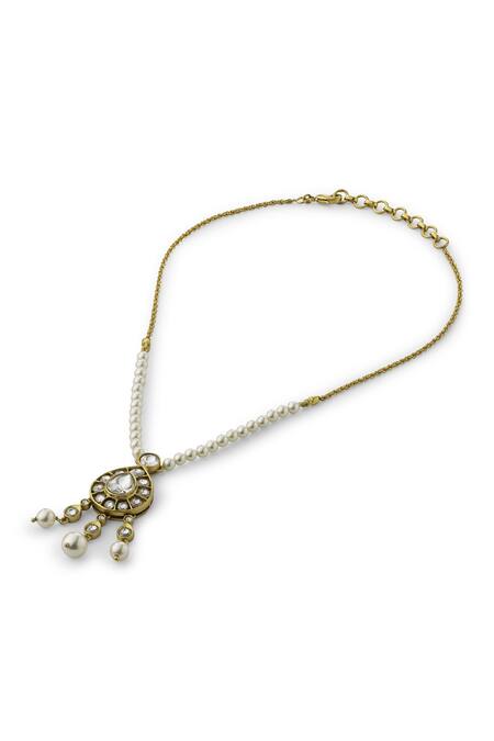 Shop_Aulerth_White Diamonds Rosa Chainlet Pendant Necklace _at_Aza_Fashions