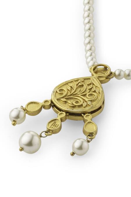 Aulerth_White Diamonds Rosa Chainlet Pendant Necklace _Online_at_Aza_Fashions
