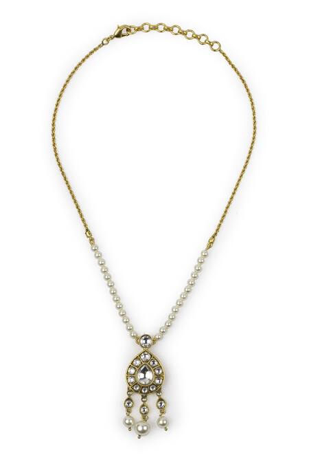 Buy_Aulerth_White Diamonds Rosa Chainlet Pendant Necklace _Online_at_Aza_Fashions
