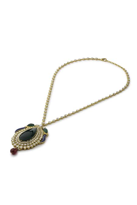 Aulerth_Green Gold Plated Pakeezah Pendant Necklace _Online_at_Aza_Fashions