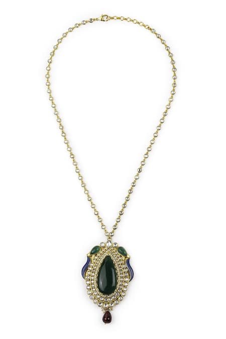 Shop_Aulerth_Green Gold Plated Pakeezah Pendant Necklace _at_Aza_Fashions