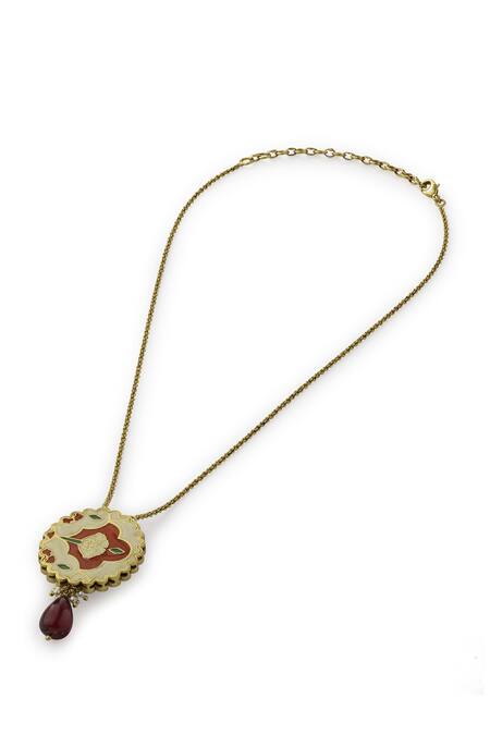 Aulerth_Red Pakeezah Crest Pendant Necklace _Online_at_Aza_Fashions
