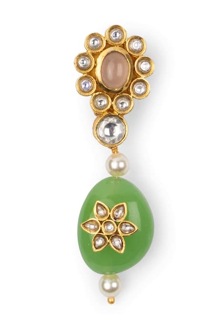 Shop_Aulerth_Green Stones Gold Plated Rosa Petal Drop Earrings _at_Aza_Fashions