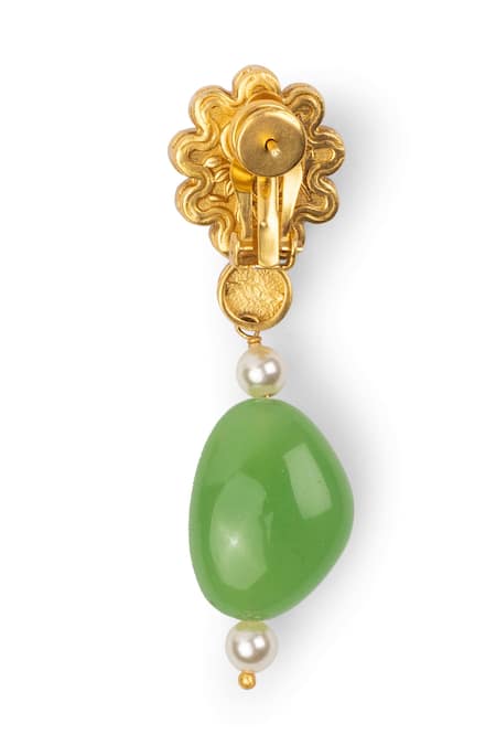 Aulerth_Green Stones Gold Plated Rosa Petal Drop Earrings _Online_at_Aza_Fashions