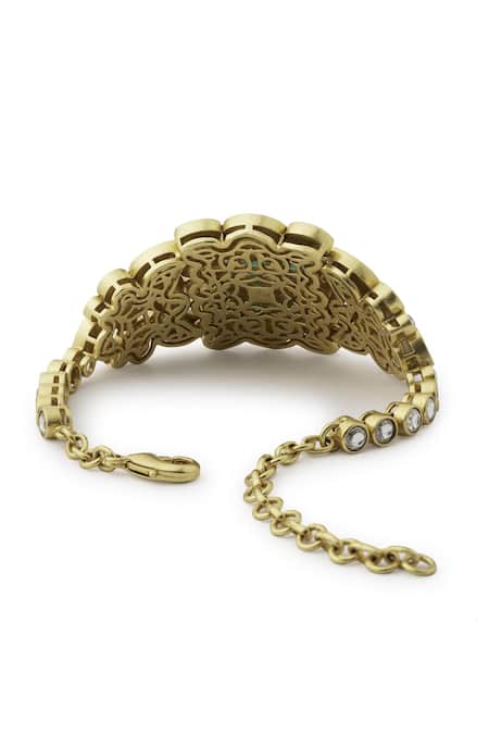 Aulerth_Green Stones 22kt Gold Plated Rosa Sage Bracelet _Online_at_Aza_Fashions