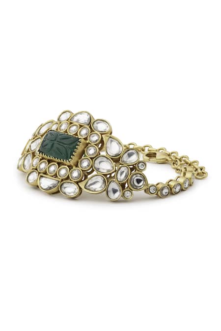 Buy_Aulerth_Green Stones 22kt Gold Plated Rosa Sage Bracelet _Online_at_Aza_Fashions