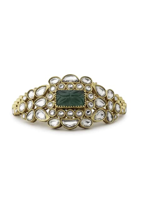 Shop_Aulerth_Green Stones 22kt Gold Plated Rosa Sage Bracelet _at_Aza_Fashions