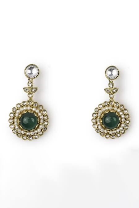 Aulerth_Green Stones Gold Plated Sage Drop Earrings _Online_at_Aza_Fashions