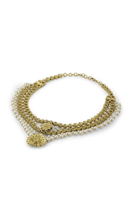 Aulerth_White Dual Strand Rosa Necklace _Online_at_Aza_Fashions