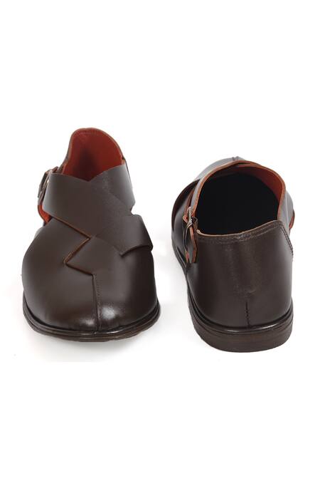 Irasoles_Brown Cross Patta Peshawari Sandals_Online_at_Aza_Fashions