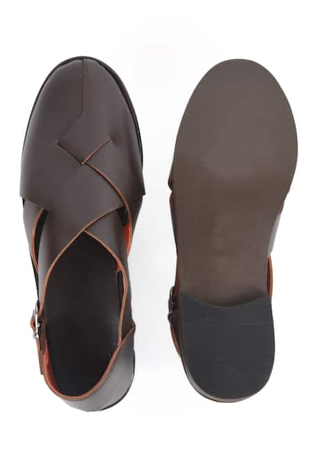 Buy_Irasoles_Brown Cross Patta Peshawari Sandals_Online_at_Aza_Fashions