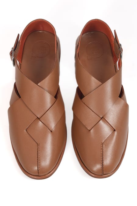 Buy Irasoles Brown Tan Cross Patta Peshawari Sandals Online at Aza Fashions Buy_Irasoles_Brown Tan Cross Patta Peshawari Sandals_Online_at_Aza_Fashions