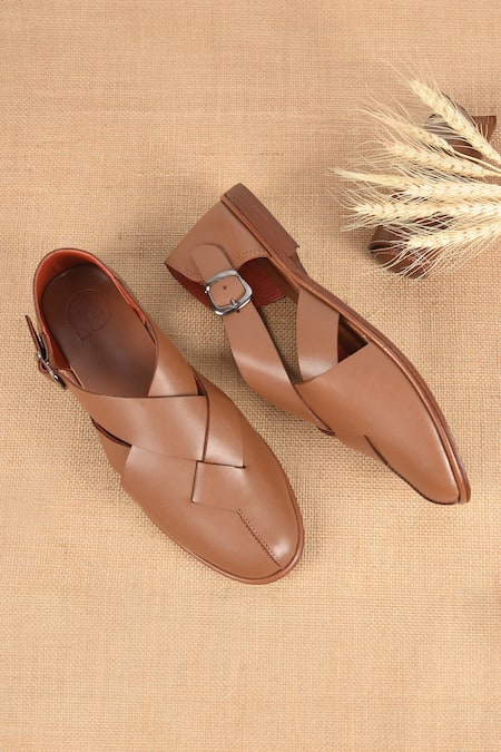 Shop Irasoles Brown Tan Cross Patta Peshawari Sandals at Aza Fashions Shop_Irasoles_Brown Tan Cross Patta Peshawari Sandals_at_Aza_Fashions