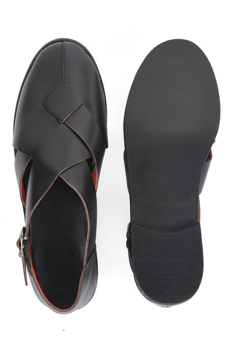 Irasoles_Black Nawab Cross Patta Sandals _Online_at_Aza_Fashions