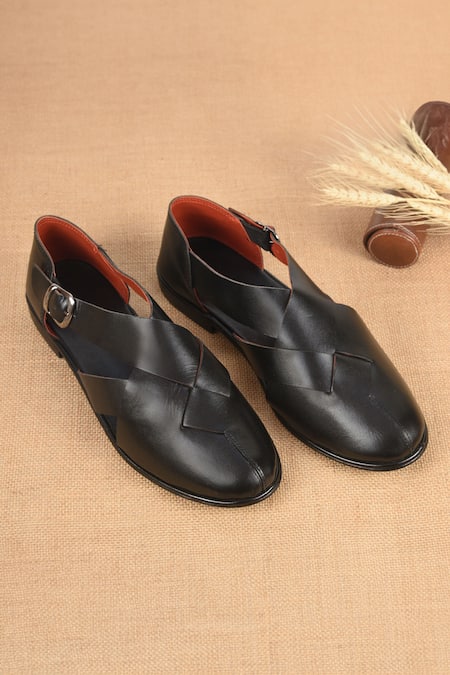 Irasoles_Black Nawab Cross Patta Sandals _at_Aza_Fashions