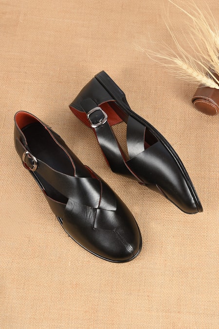 Shop_Irasoles_Black Nawab Cross Patta Sandals 