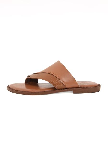 Irasoles_Brown Leather Tan Bliss Single Strap Sandals_Online_at_Aza_Fashions