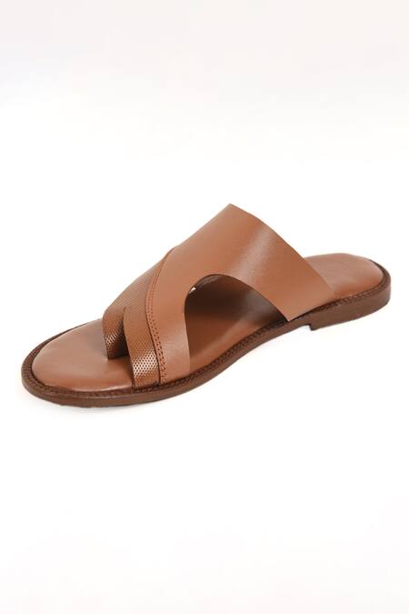 Buy_Irasoles_Brown Leather Tan Bliss Single Strap Sandals_Online_at_Aza_Fashions