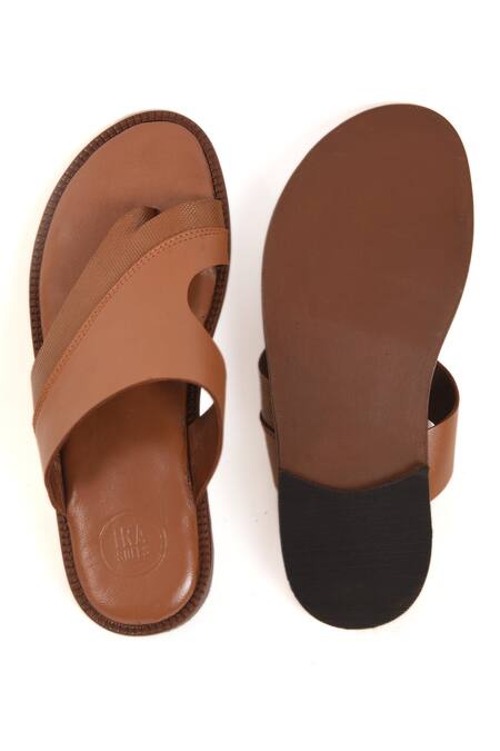 Irasoles_Brown Leather Tan Bliss Single Strap Sandals_at_Aza_Fashions