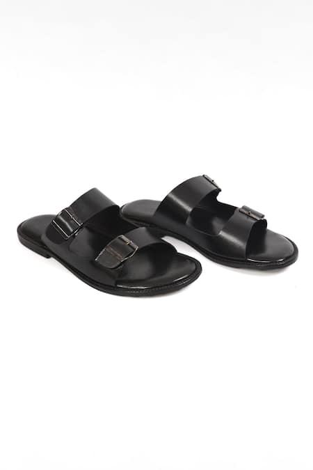 Shop_Irasoles_Black Leather Buckle Strap Sandals _at_Aza_Fashions