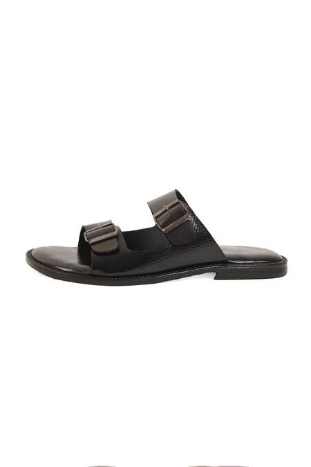 Irasoles_Black Leather Buckle Strap Sandals _Online_at_Aza_Fashions