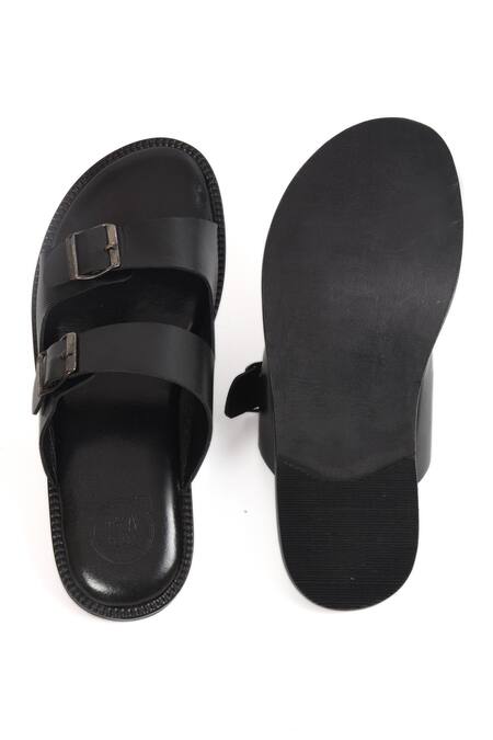 Shop_Irasoles_Black Leather Buckle Strap Sandals _Online_at_Aza_Fashions