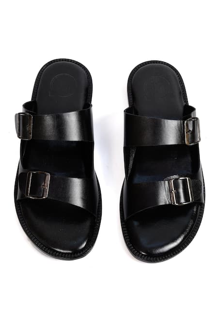 Irasoles_Black Leather Buckle Strap Sandals _at_Aza_Fashions