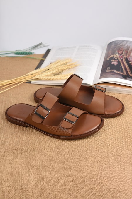 Shop_Irasoles_Brown Tan Double Strap Sandals _at_Aza_Fashions