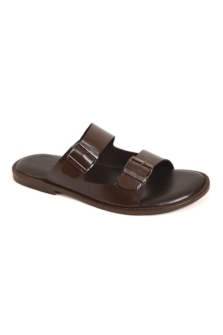 Irasoles_Brown Buckle Strap Leather Sandals_Online_at_Aza_Fashions