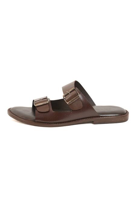 Shop_Irasoles_Brown Buckle Strap Leather Sandals_Online_at_Aza_Fashions