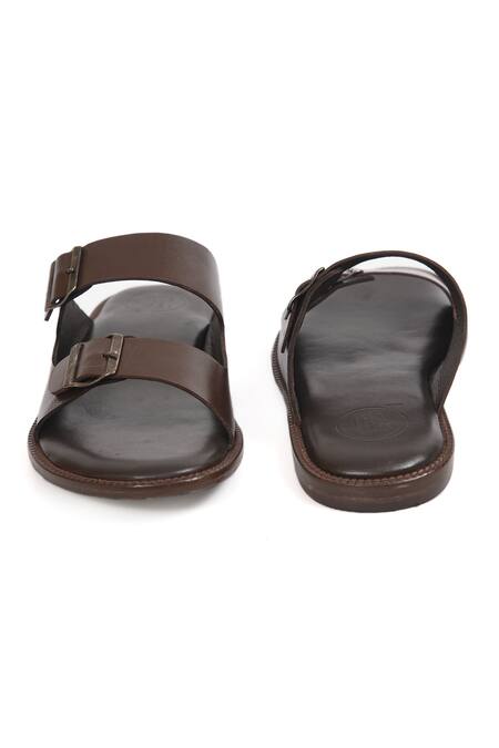 Irasoles_Brown Buckle Strap Leather Sandals_at_Aza_Fashions