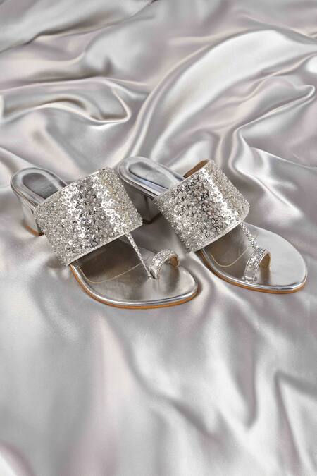 Shop_Irasoles_Silver Sequins, Cut Work Cutdana Kolhapuri Block Heels