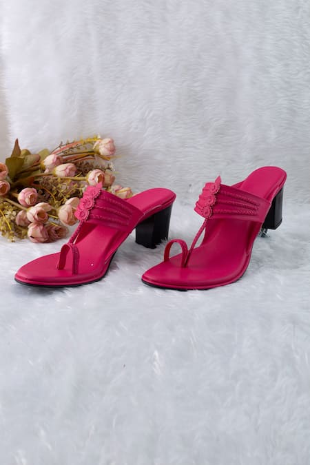 Irasoles Pink Applique Hot Kolhapuri Block Heels