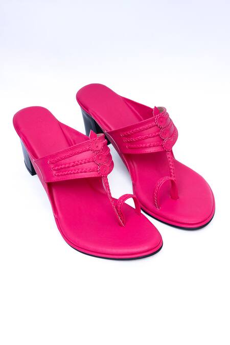Buy_Irasoles_Pink Applique Hot Kolhapuri Block Heels_Online_at_Aza_Fashions