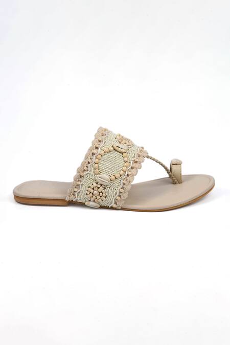 Irasoles Brown Beads, Pearls, Tassels Embroidered Kolhapuri Flats Online at Aza Fashions Irasoles_Brown Beads, Pearls, Tassels Embroidered Kolhapuri Flats_Online_at_Aza_Fashions