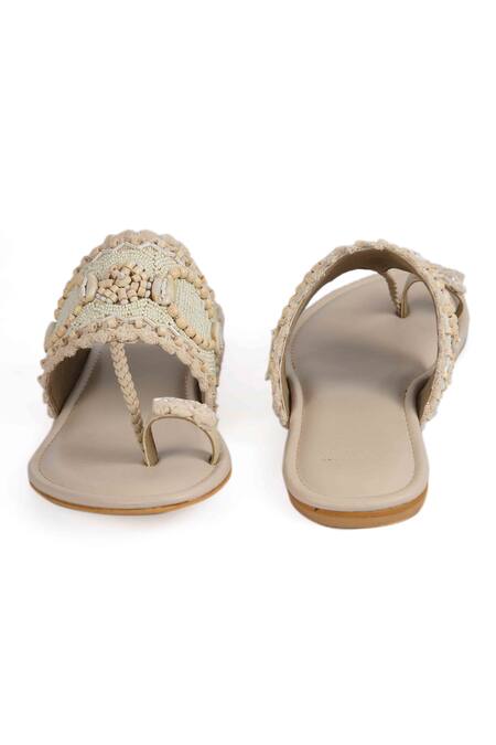 Shop Irasoles Brown Beads, Pearls, Tassels Embroidered Kolhapuri Flats Online at Aza Fashions Shop_Irasoles_Brown Beads, Pearls, Tassels Embroidered Kolhapuri Flats_Online_at_Aza_Fashions