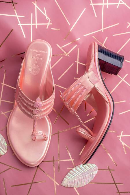 Irasoles_Pink Neon Kolhapuri Heels_Online_at_Aza_Fashions