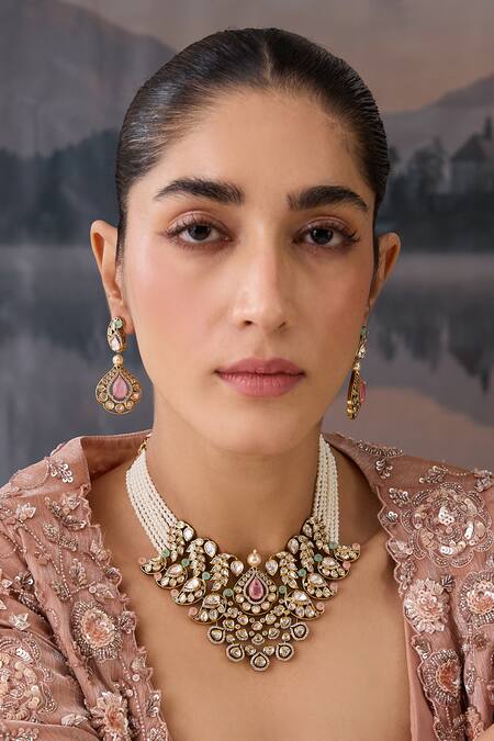 Buy Paisley Pop Pink Stones, Beads Layered Necklace Set With Earrings Online at Aza Fashions Buy_Paisley Pop_Pink Stones, Beads Layered Necklace Set With Earrings _Online_at_Aza_Fashions