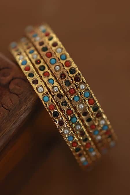 Paisley Pop Multicolor Jadau Stone Bangles Set of 4 