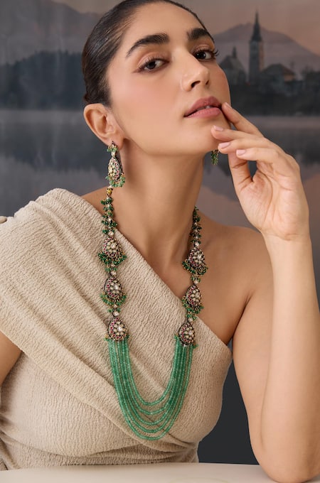 Paisley Pop Polki Bead Layered Necklace & Earring Set 