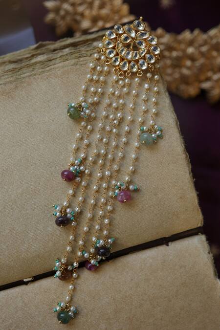 Buy_Paisley Pop_Multi Color Pearls, Stones Multicolor Kundan Embellished Braid Pin _Online_at_Aza_Fashions