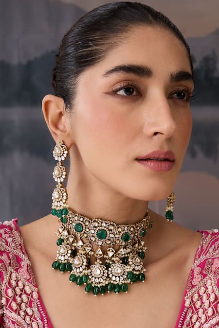 Paisley Pop Green Crystals, Stones Emerald Choker Set 