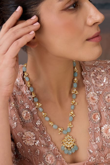 Buy Paisley Pop Blue Kundan Stone Pendant Necklace Online at Aza Fashions Buy_Paisley Pop_Blue Kundan Stone Pendant Necklace _Online_at_Aza_Fashions