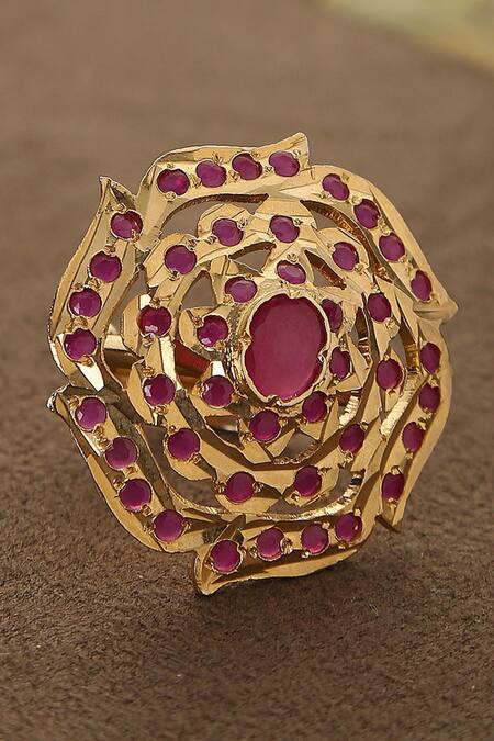 Paisley Pop_Pink Stones Adjustable Jadau Ring _Online_at_Aza_Fashions