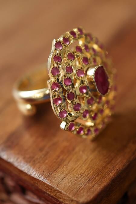 Buy_Paisley Pop_Pink Stones Adjustable Jadau Ring _Online_at_Aza_Fashions