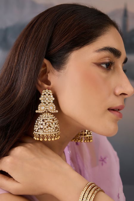 Paisley Pop Kundan Beaded Cutwork Jhumkas 