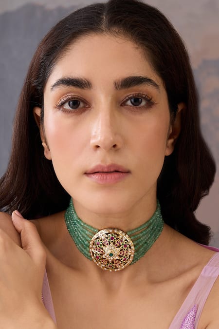 Paisley Pop Floral Cutwork Choker with Garnet Stone 