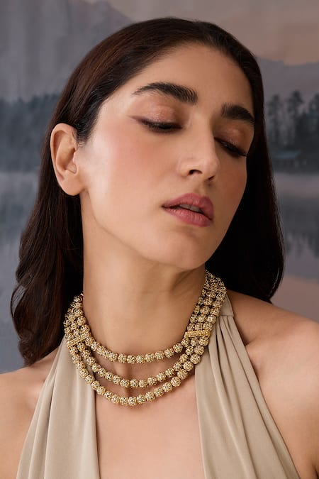 Buy_Paisley Pop_Gold Plated Beaded Layered Necklace _Online_at_Aza_Fashions